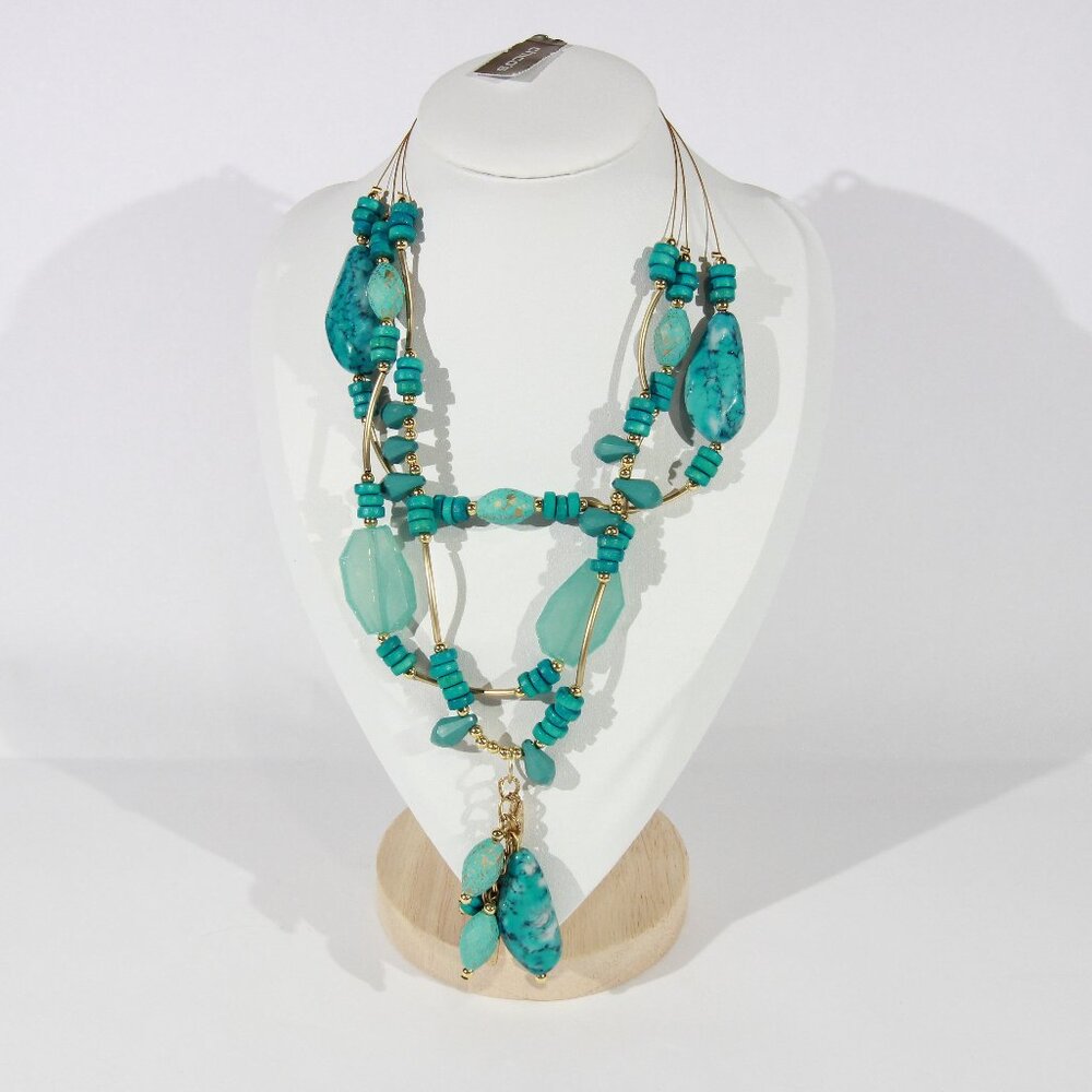 NWT Chico's Gold Tone Faux Turquoise Multi Strand Necklace